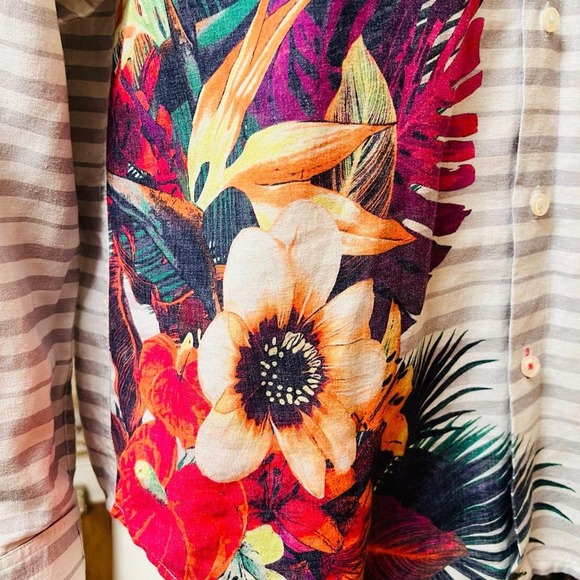 Tommy Bahama Men Linen Blend  Shirt Button Front Closure Floral Palms Print Sz M - Picture 15 of 16